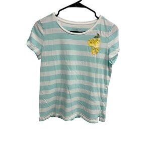 Talbots Striped Lemon Embellished Short Sleeve Tee Blue White Sz Small Petite